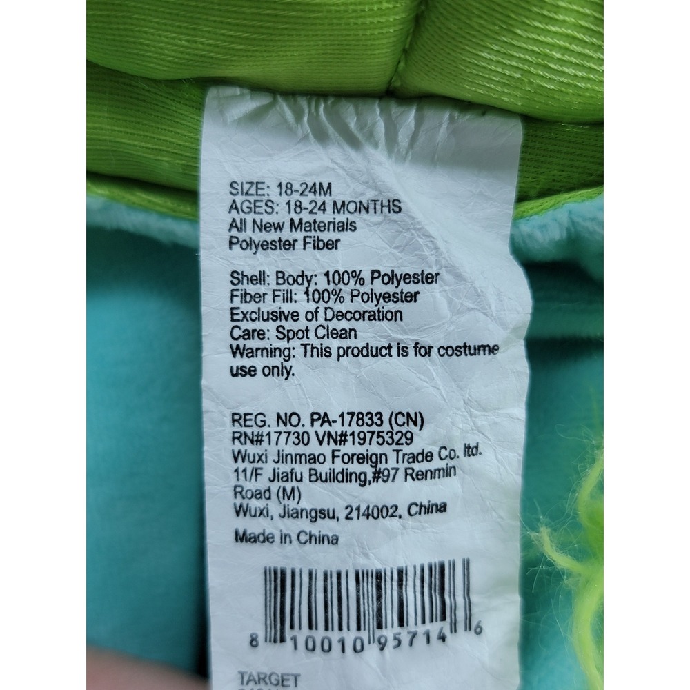 Target Kids 18-24M Monster Halloween Costume Jumpsuit Green Fuzzy 3-Eye Alien - Picture 7 of 8